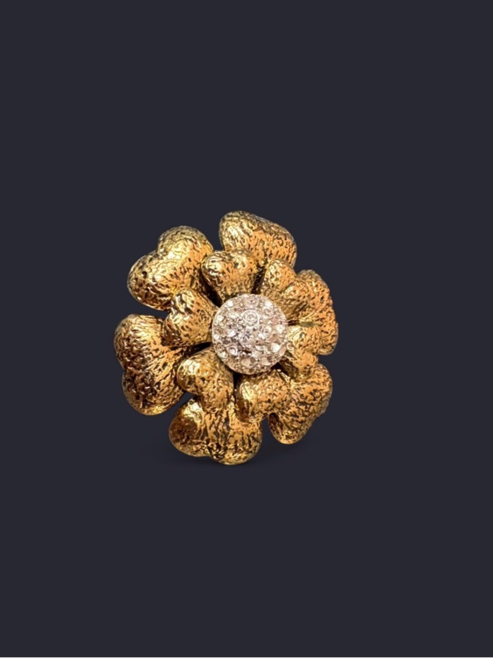 Rare Vintage BENEDIKT NY Flower Brooch Gold Tone with Pave Rhinestone Center - Picture 3 of 4